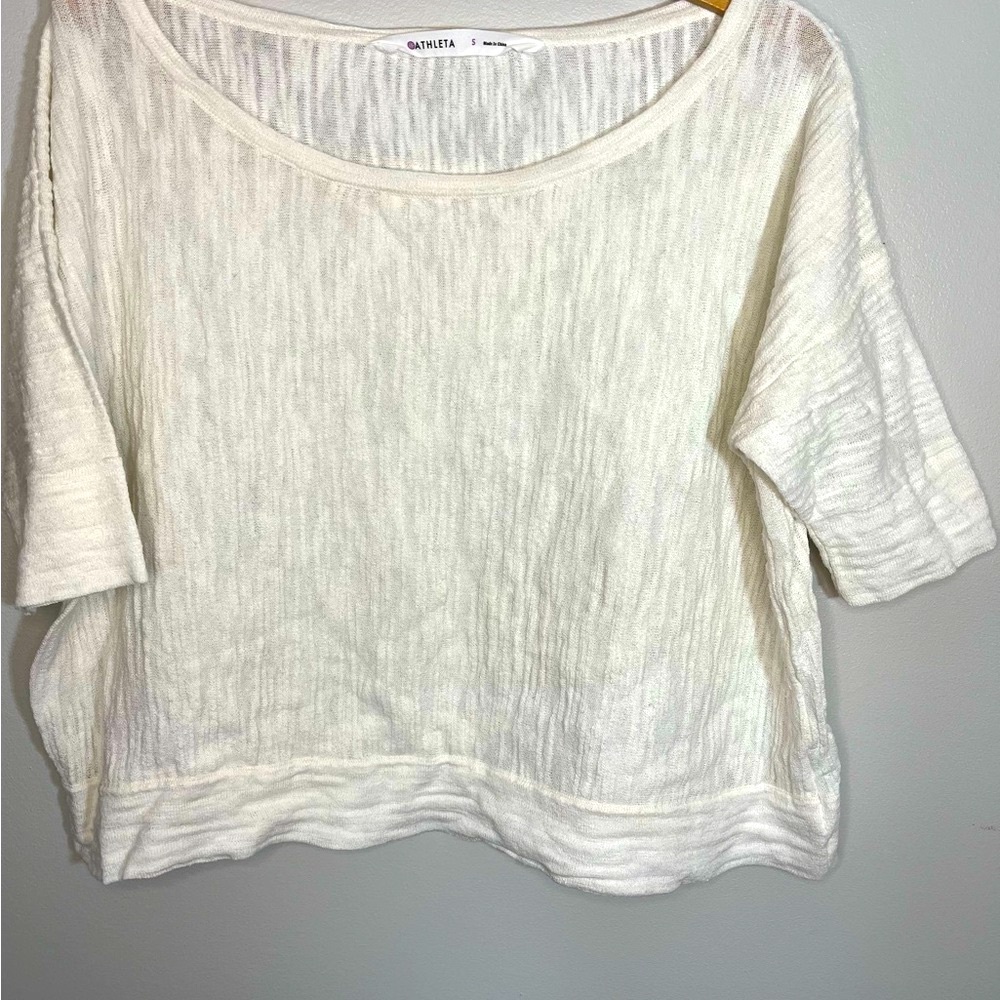 Athleta Linen Blend Gauzy Boxy Cream Cropped Women's Top Size S